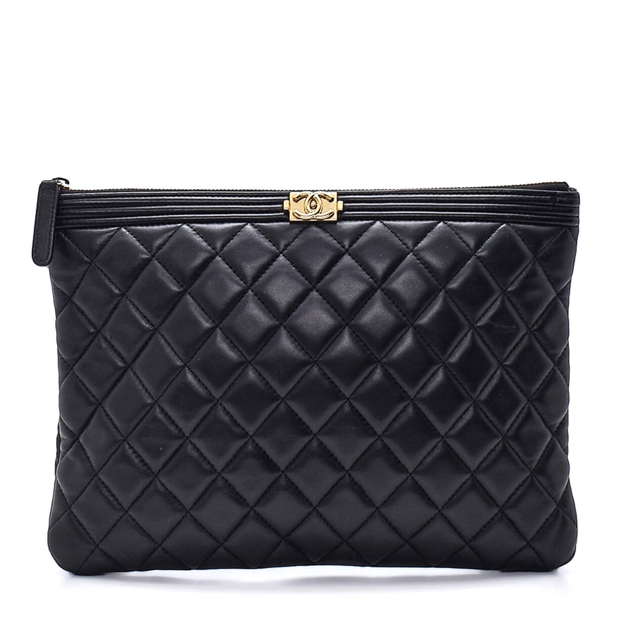 Chanel - Black Leather Boy O Case Quilted Clutch
